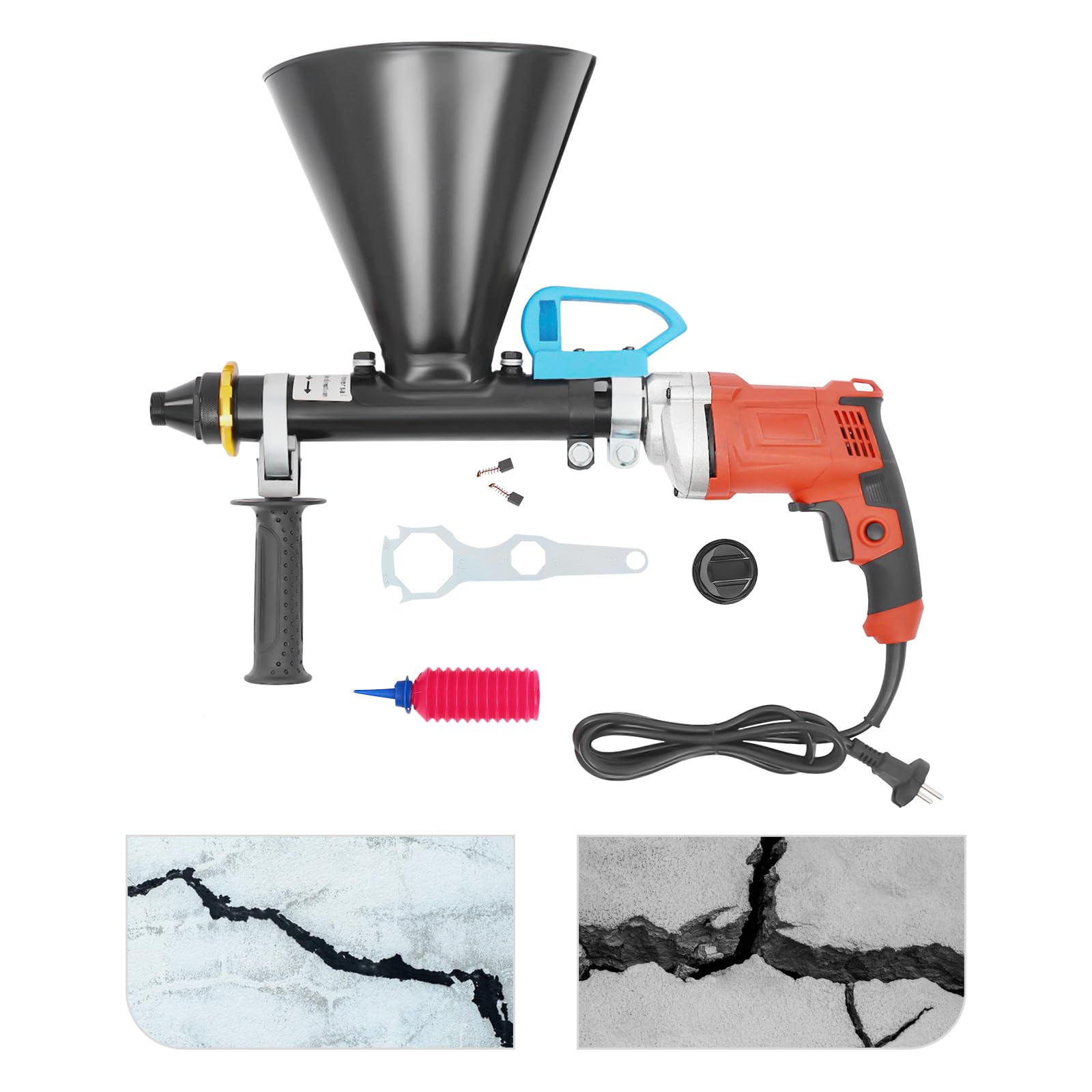 Pistola eléctrica para mortero, 700 W, 220 V, prensa de mortero de acero inoxidable con boquillas planas y redondas, engrasador, pistola de juntas para mortero, pared, suelo, juntas de mortero, muro