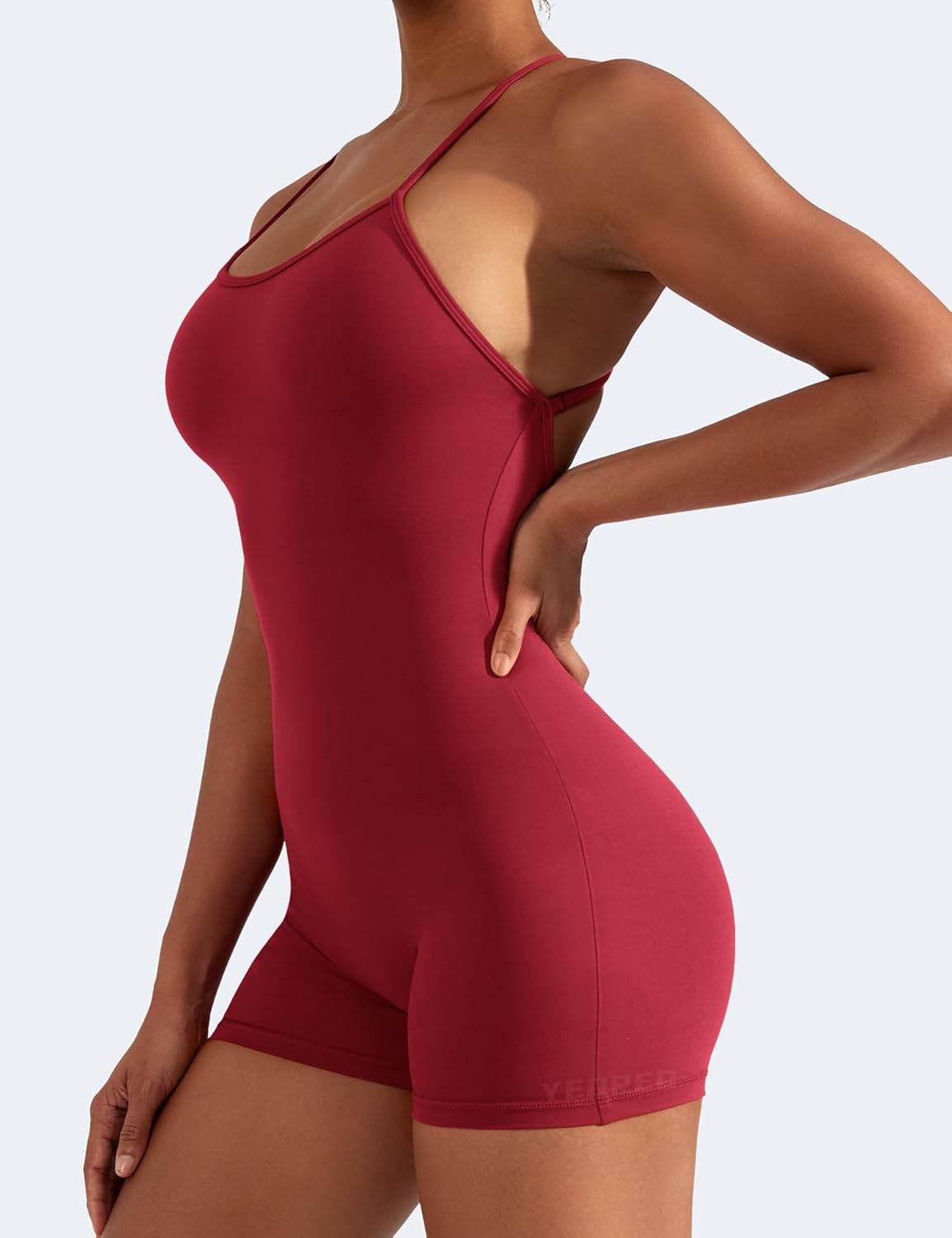 YEOREO Backless Tummy Control Jumpsuits for Women One Piece Workout Jumpsuits Sleeveless V Back Lizvette Scrunch Yoga Rompers - Image 3