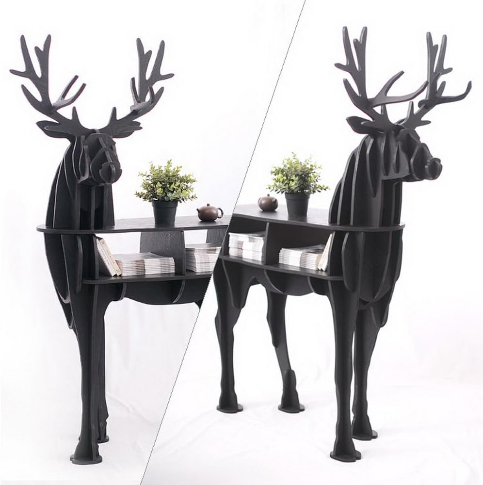 OTHER Wooden Deer Home Decor Living Room End Tables Self-Built Puzzle Furniture,Black