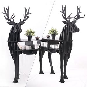OTHER Wooden Deer Home Decor Living Room End Tables Self-Built Puzzle Furniture,Black