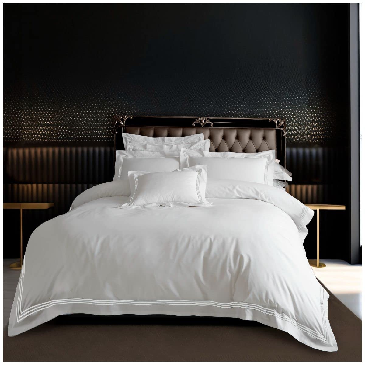 Gc Gaveno Cavailia White/White Luxury Plain Dyed Duvet Cover, Bordered Striped Polycotton Bedding, Double,