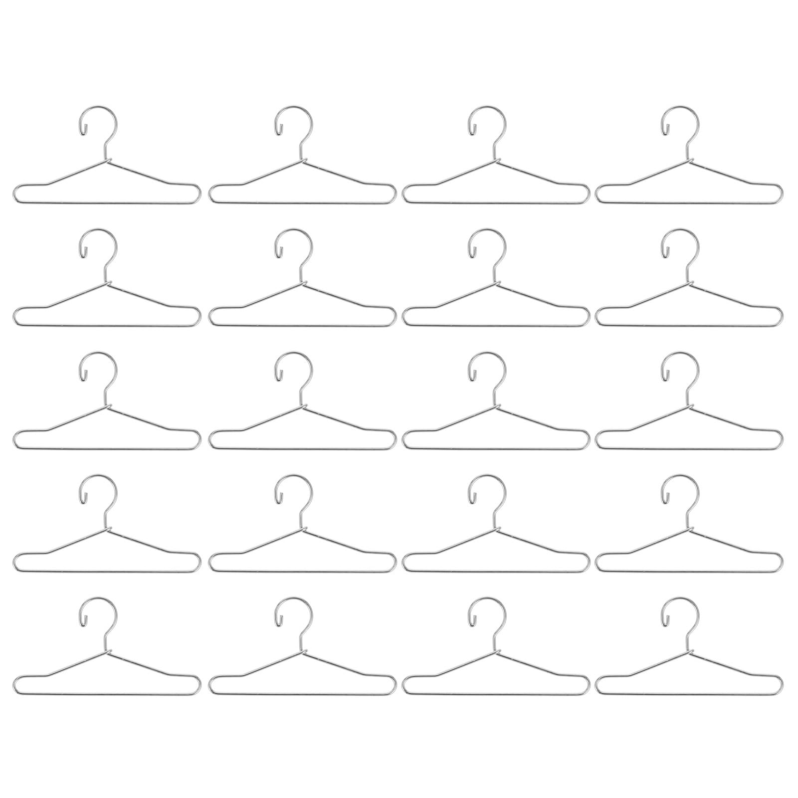 Ciieeo 20pcs Metal Doll Clothes Hangers Miniature Silver Hangers for Doll Dress and Accessories Metal Mini Hangers for Dollhouse Decoration 2.55X1.41 Inch