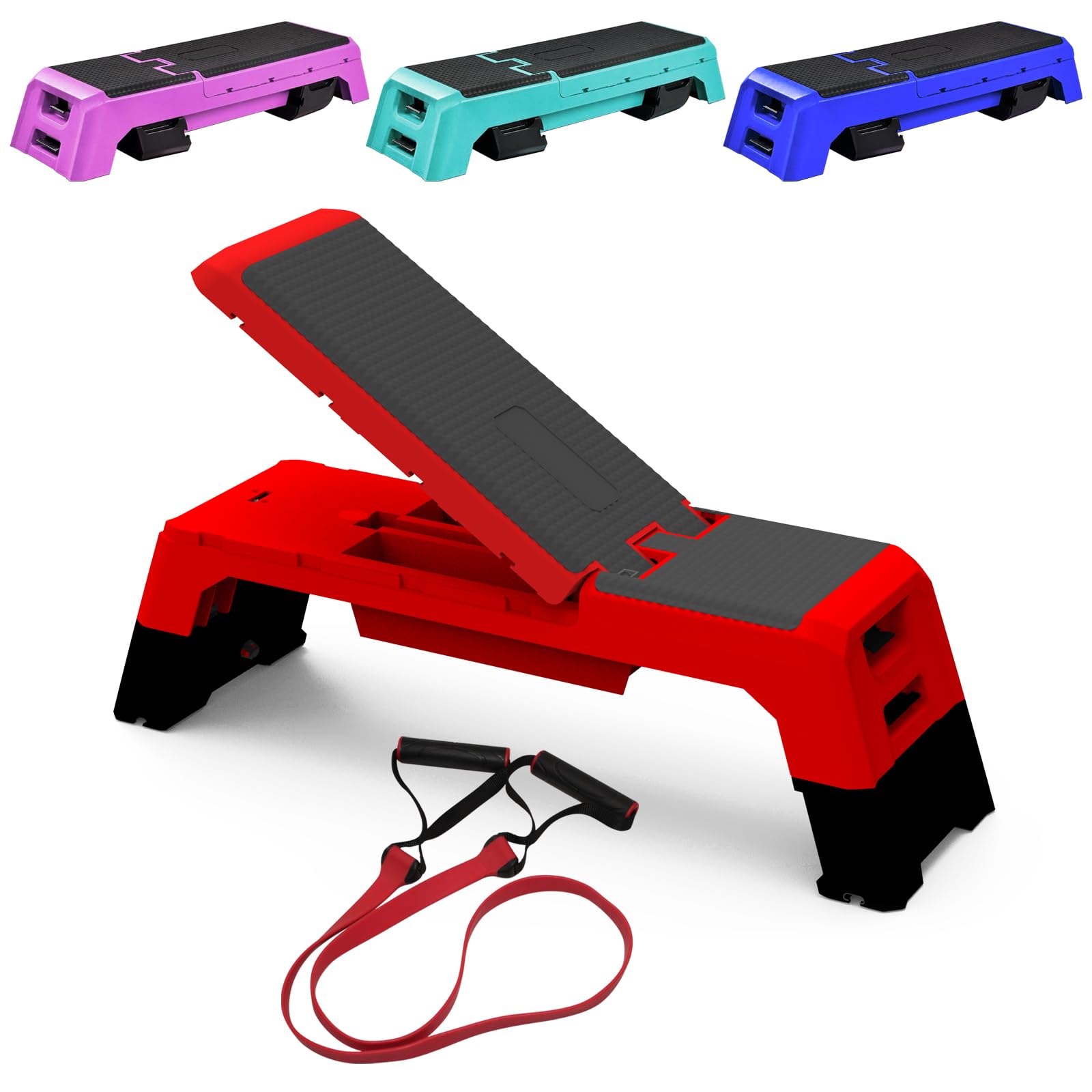 Multifunctional Step Platform Aerobic Deck Stepper with Resistance Bands Versatile Cardio Exercise Equipment Workout Fitness, Adjustable Weight Bench for Home Gym