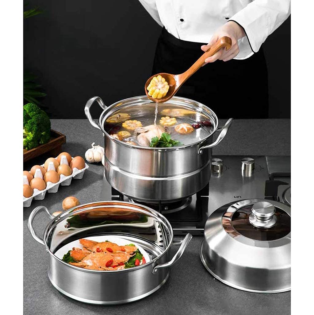 Olla para cocinar, vaporera, vaporera doméstica Acero Inoxidable 304, vaporera Comercial Grande Doble Capa, Olla para cocinar al Vapor Tres Capas, Cocina inducción