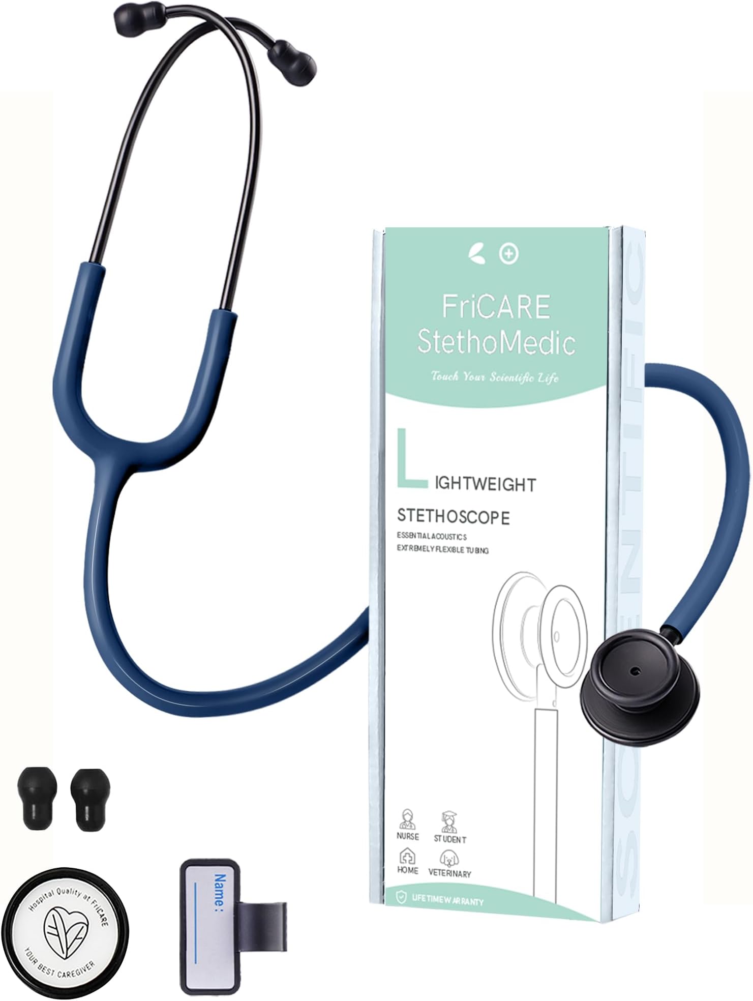 Dual Head Stethoscope - Stethoscopes for Nurses, Medical Nursing Students, Paramedics/EMT/LVN/VNA Backup Estetoscopio, Navy Blue Tube, Matte Black Finish Chestpiece