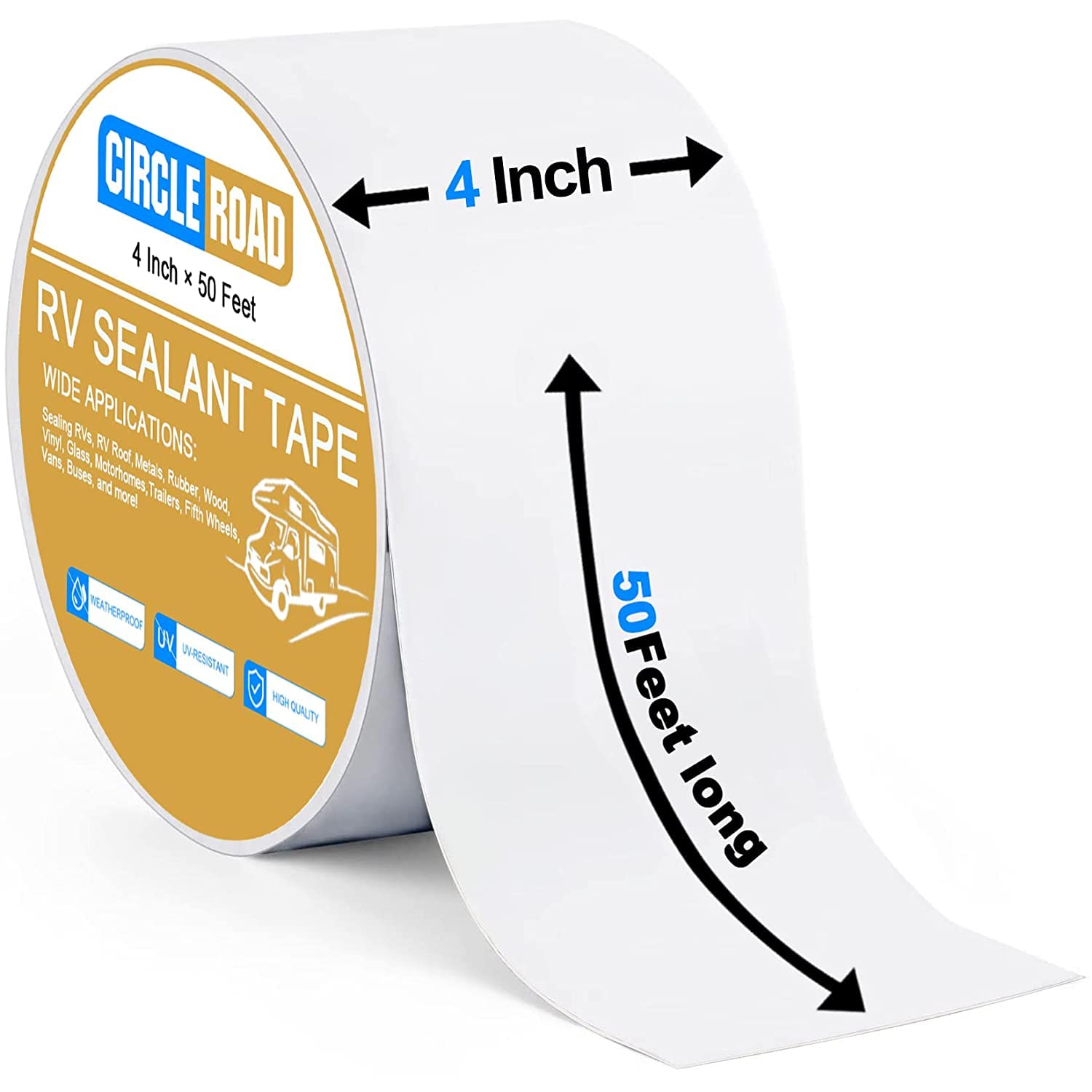 RV Roof Tape White 6 Pack, 4 Inch X 50 Feet RV Repair Sealant Tape, Stop Camper Roof Leaks, UV-Resistant, Weatherproof and Durable for Camper, Trailer, Boat (4In-50FT 6Pack)