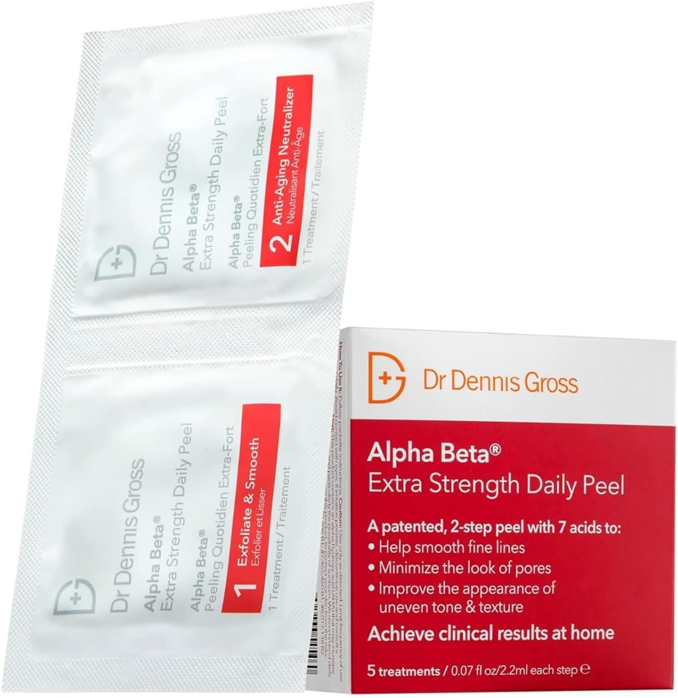 Dr. Dennis Gross Alpha Beta Extra Strength Daily Peel – 2-Step Exfoliating Pads for Enhanced Anti-Aging, Smoother Skin, and Radiant Complexion, 5 Treatments