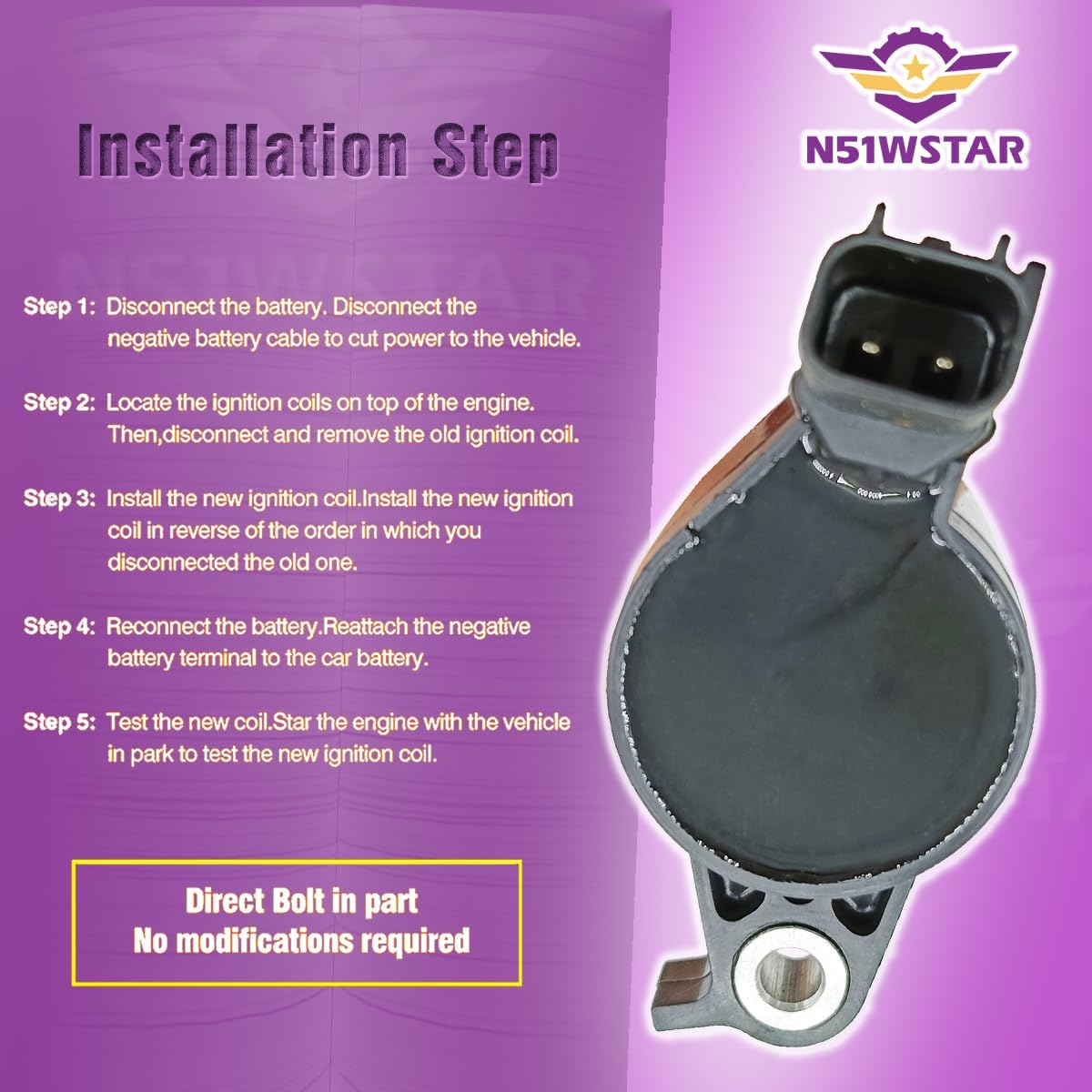 8PCS N51WSTAR Straight Boot Ignition Coil Packs Compatible With Ford Lincoln Expedition Explorer F-150 Super Duty Mustang Mountaineer 4.6l 5.4l 6.8l Replacement for DG511 C1541 FD508