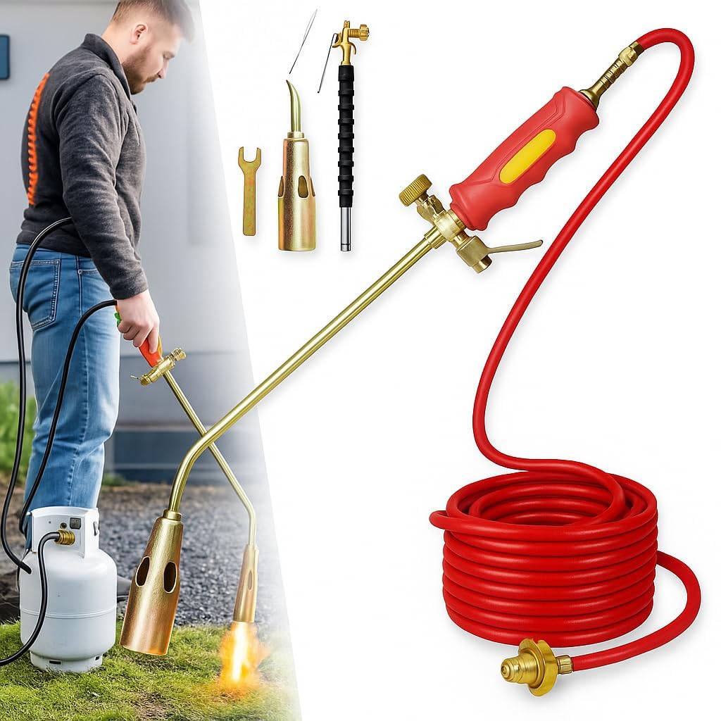 Kit de brûleur de mauvaises herbes 2025 pour chalumeau au propane – Lanceur de flamme robuste pour désherbage, toiture, fonte de glace – Buse et tuyau réglables (options de 30/35/50 mm) (30 mm/3,18 po