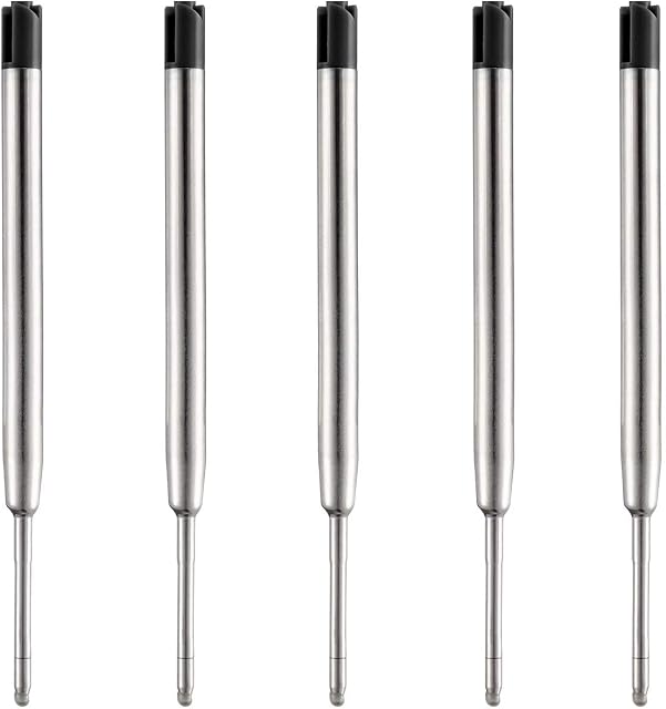 HeTaoCat Black Ink Refill Pack of 5, Replaceable Ballpoint Pen Refills, Medium Point Metal Refill (Black)