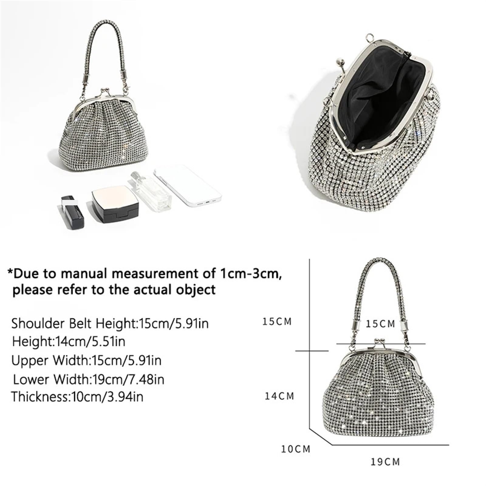 Bolso Fiesta Pedreria Monederos de Moda for Mujer, Bolsos de Mano for Mujer, Bolso de Fiesta con Diamantes de imitación, Mini Bolso de Mano de Cristal, Bolso de Maquillaje(Black)