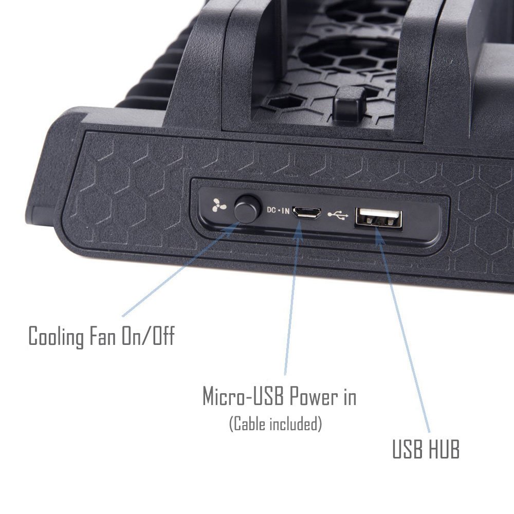 PlayStation d'accueil double ElecGear avec ventilateur et chargeur USB pour deux manettes DualShock - Stockage Blu-ray 12 PS - Slim/Pro/Slim Edition