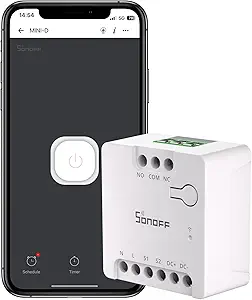 SONOFF WiFi MINI-D Smart Switch with Matter,Home Automation,Dry Contact Output,Supports AC or DC Input,Compatible Alexa & Google Home,for Garage Doors,Boilers,DC Low Power Motors/Solenoid Valves