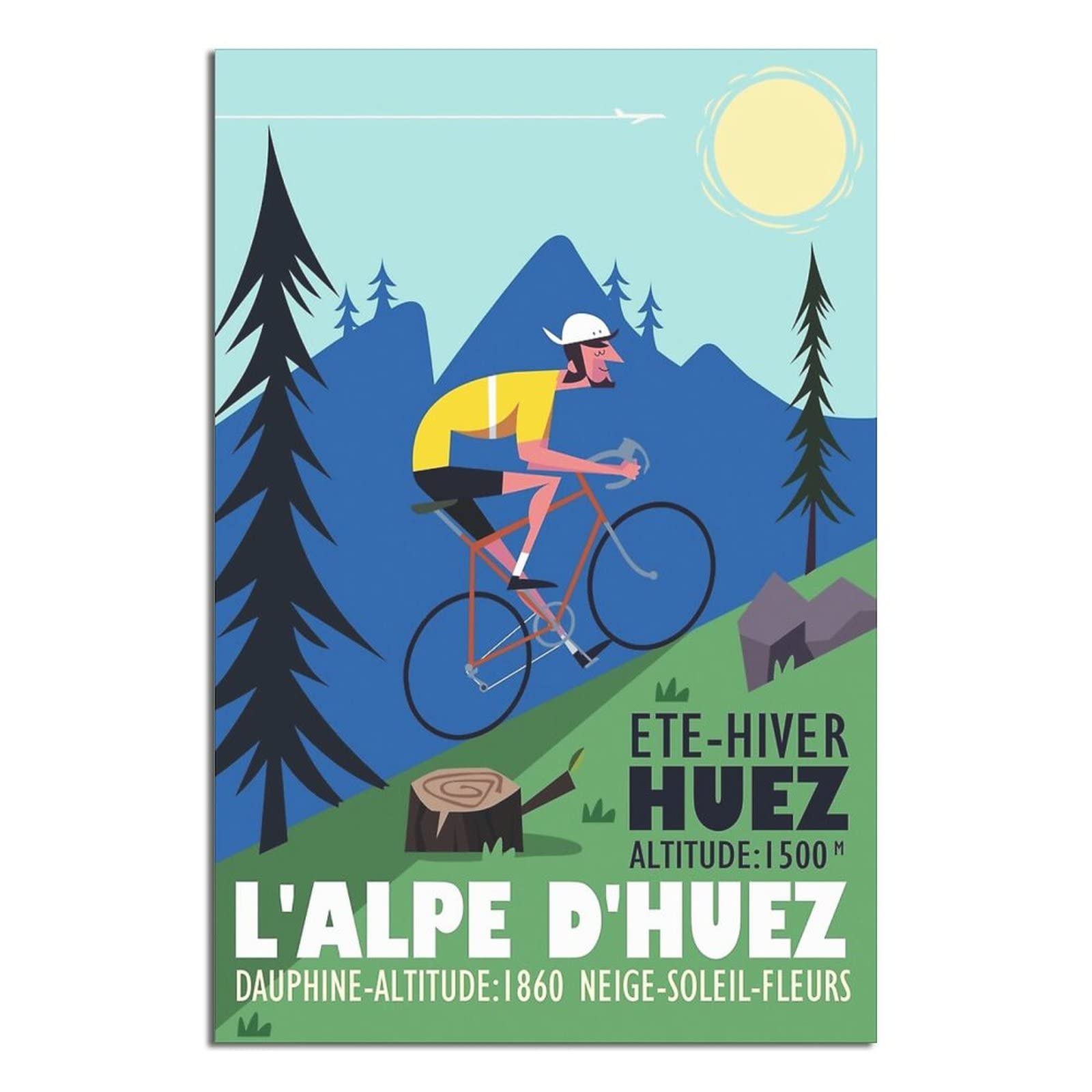 NMNM France Huez Cycling Vintage Travel Poster Canvas Art Wall Decor Poster Picture Print Painting Posters Gift 8x12inchs(20x30cm)