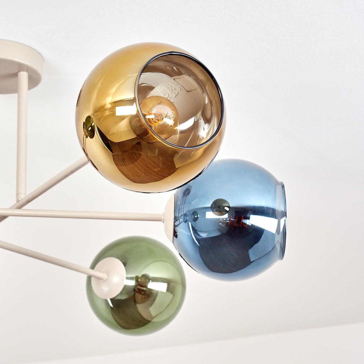 HOFSTEIN Deckenleuchte Koyoto, 6-flammige Deckenlampe aus Metall/Glas in Sandfarben/Blau/Grün/Goldfarben, moderne Leuchte im Retro/Vintage-Design, E14, Esszimmer, Küche, Wohnzimmer, Schlafzimmer