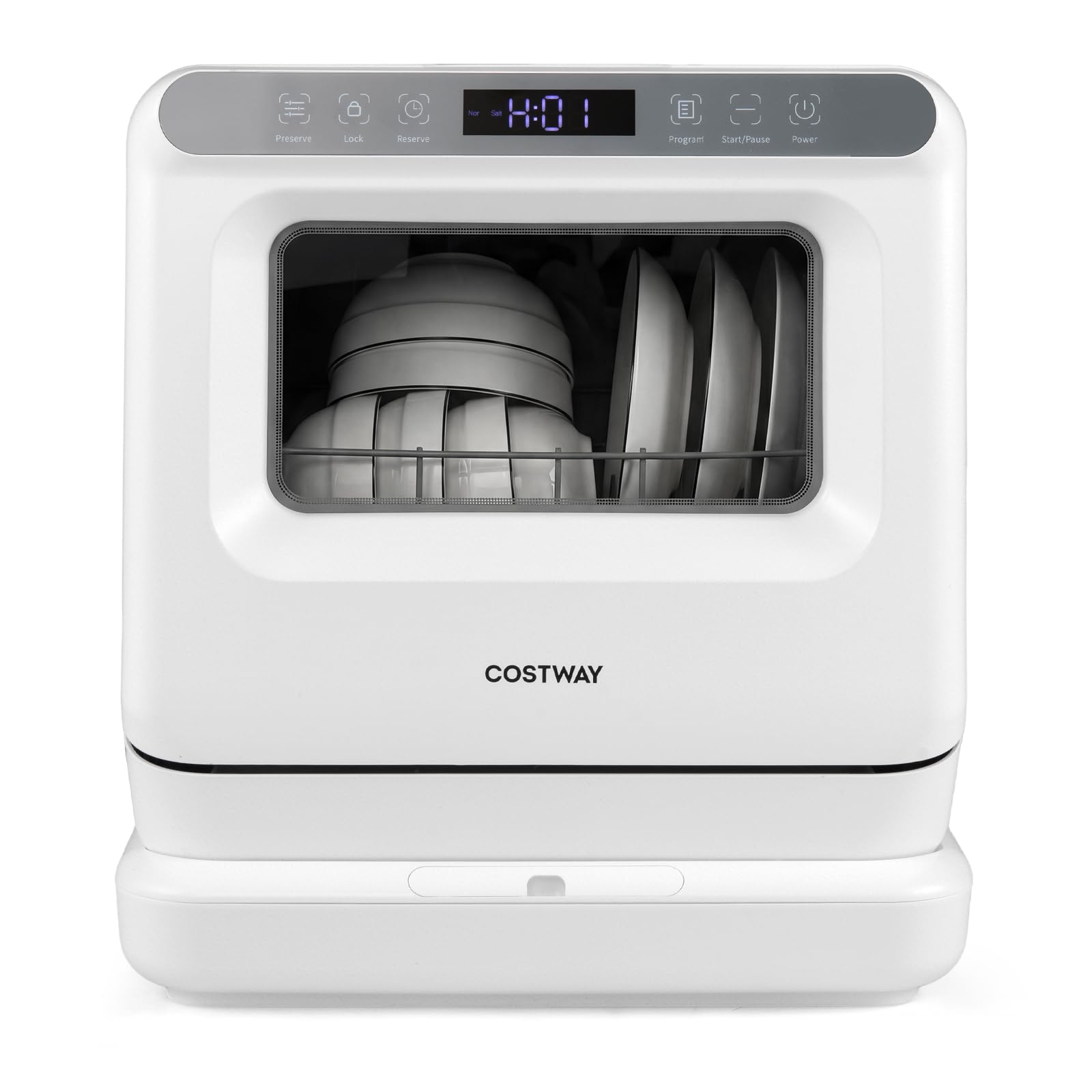 COSTWAY Lavavajillas Pequeño 45cm, 6 Programas, Mini Lavavajillas Compacto sobremesa de 3 Cubiertos, Depósito de Agua 8,25 L, Secado por Aire y Brazos Rociadores Dobles de 360°