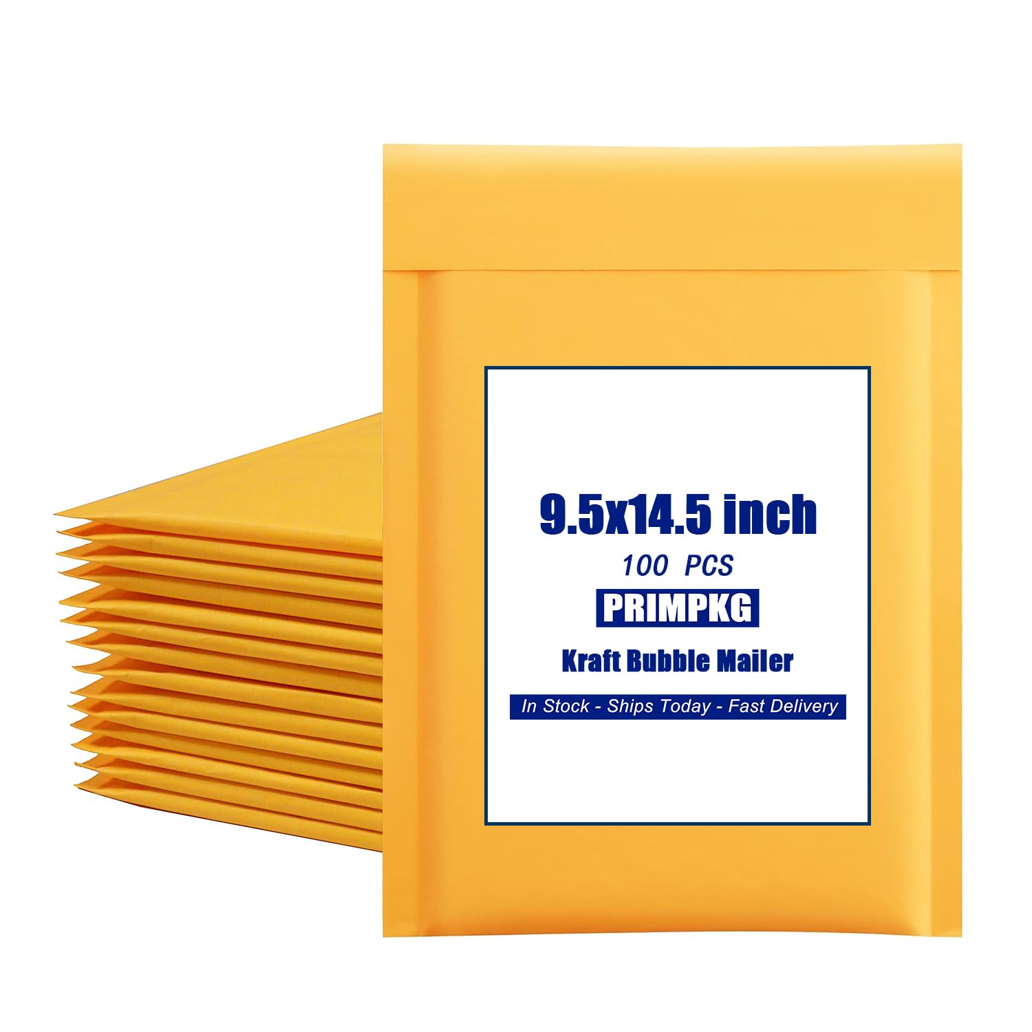 PRIMPKG Kraft bubble mailer 9.5x14.5 inch, ziplock mailer, yellow padded envelope, corporate waterproof padded bubble mailer for shipping, mailing, packaging Usable Size 9.5x13.5 inch(100PCS)