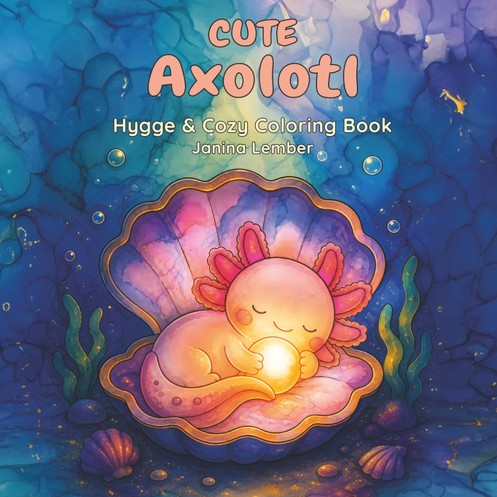 Cute Axolotl: Hygge and Cozy Coloring Book