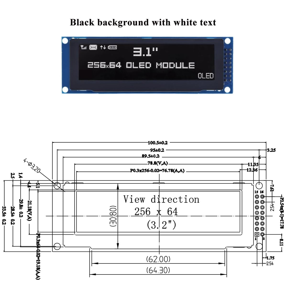 Sarini Module d'affichage LCD SSD1322 de 3,12 Pouces pour projets, systèmes intégrés, Applications de Bricolage