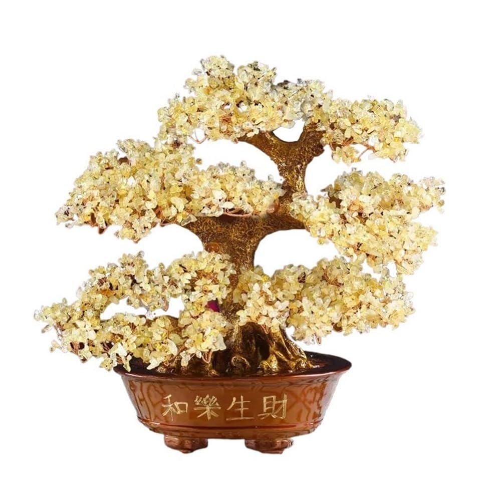 Ornament Harmony and Prosperity Crystal Tree Bonsai, Feng Shui Balancing Home Ornament Money Tree(Beige)