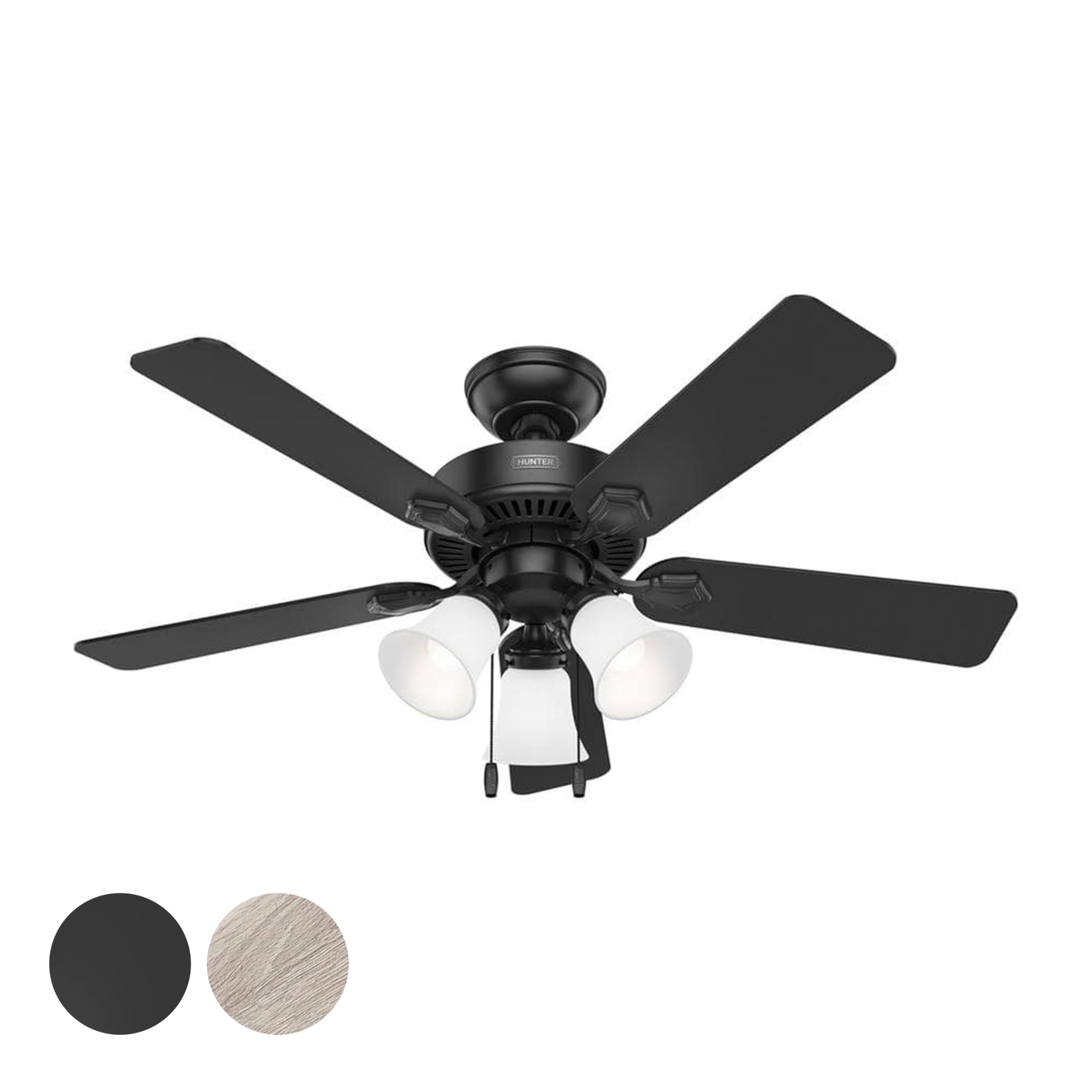Hunter Fan 44 inch Matte Black Indoor Ceiling Fan with Light and Pull Chain for Bedroom, Living Room, Office, Basement, Kitchen, CC5C27C89 (Renewed)