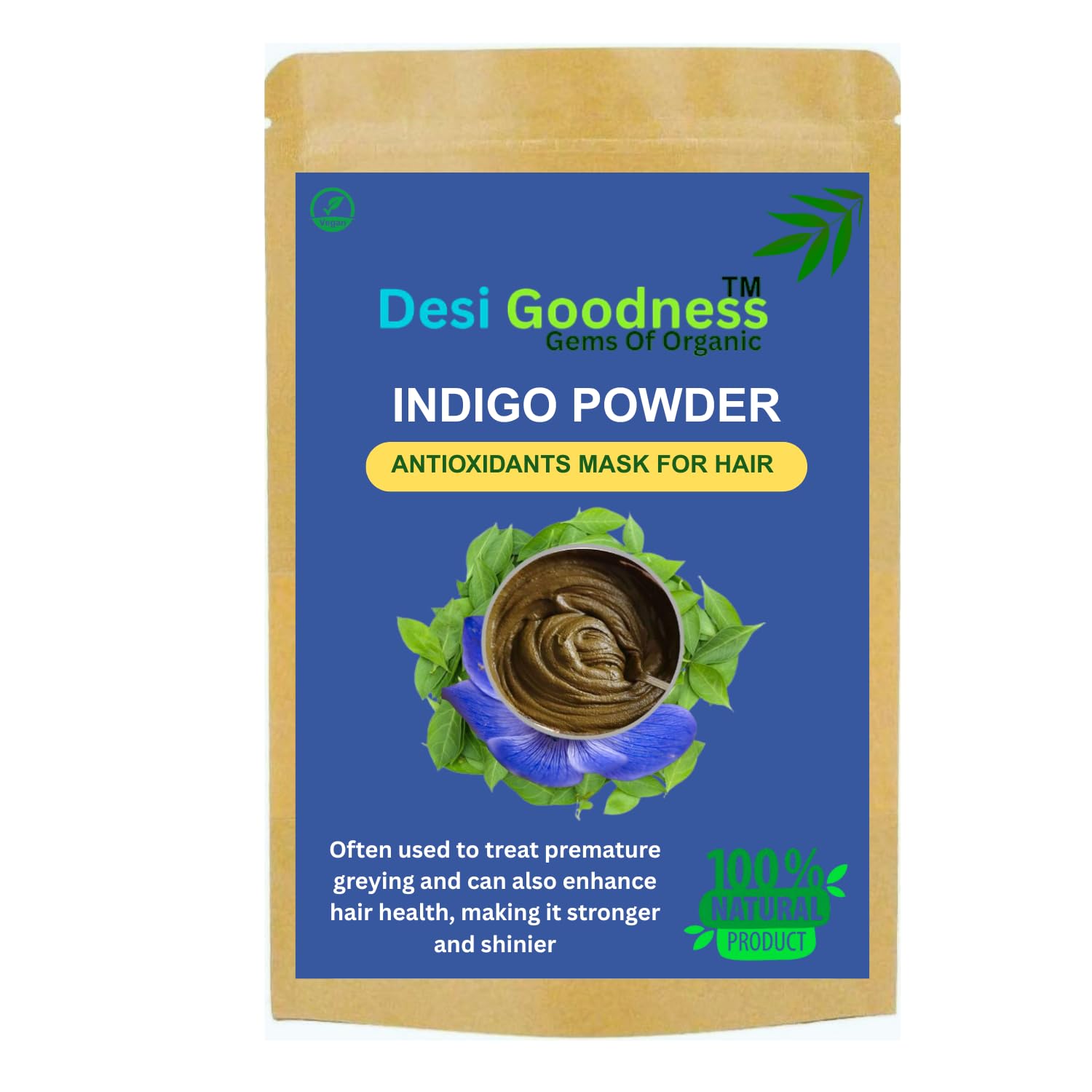 Desi Goodness 100% Herbal Indigo Powder for Natural Hair Coloring, Organic Protects Hair from Damage - 100 gm (Indigo Powder, 100 GM (Pack Of 1))-image-9