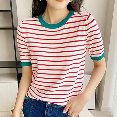 Amazon.com: 111Short Sleeve T-Shirts Women Striped Basic All