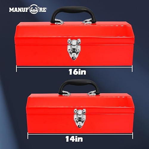 Miniatura 4 de MANUFORE Caja de herramientas de metal de 14 pulgadas, caja de almacenamiento ligera y resistente, hecha de acero pesado y bien acabado y pintado