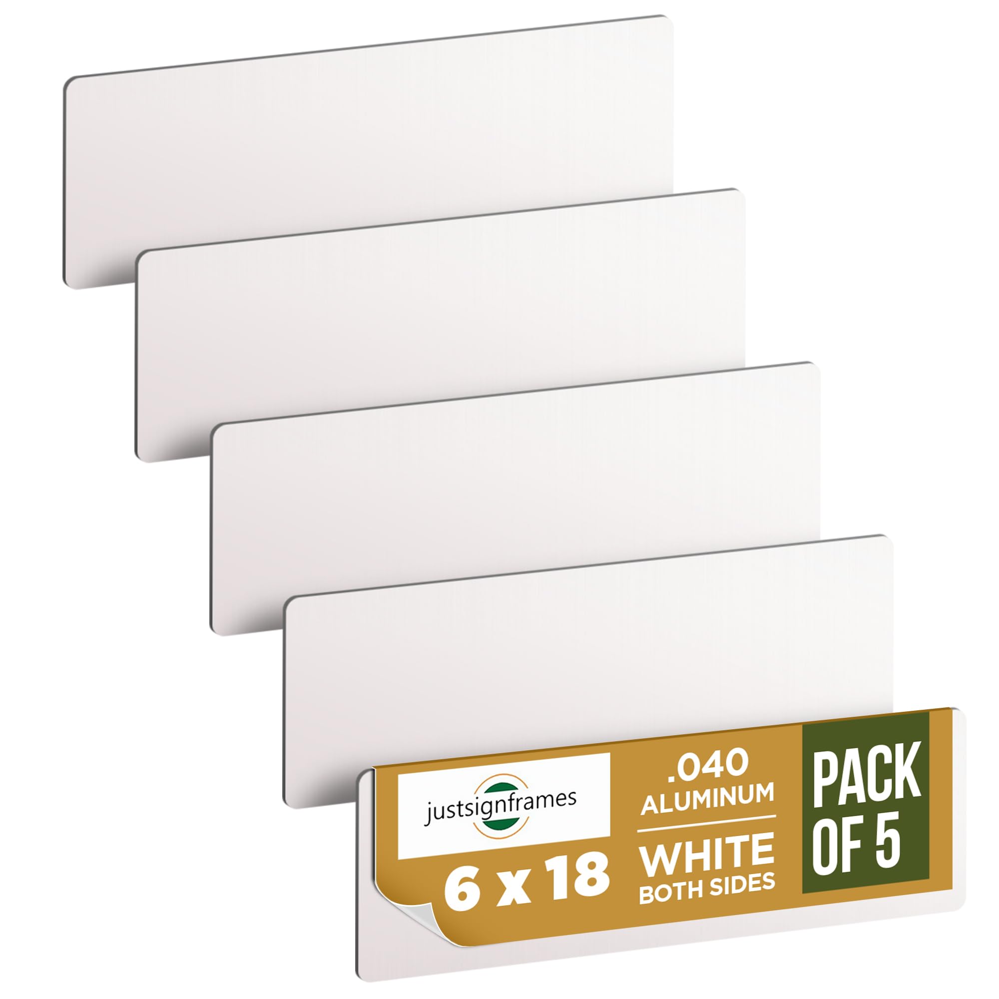 JustSignFrames Blank Metal Sign (Pack of 5), Made of Aluminum, Customizable for Personalized Banners, 6 x 18 x .040, White