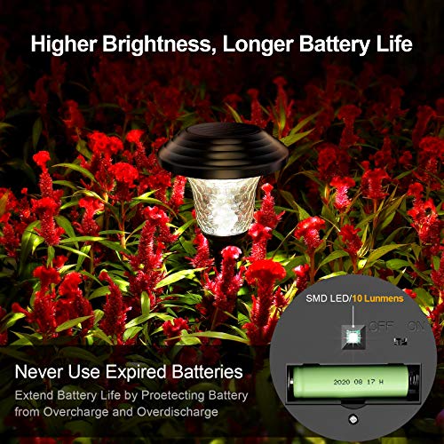 Balhvit Glass Solar Lights Outdoor, 4 Pack Super Bright Solar Pathway Lights, Up to 12 Hrs Long Last Auto On/Off Garden Lights Solar Powered Waterproof, Stainless Steel LED Landscape Lighting for Yard