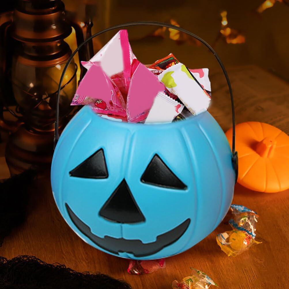 VOSAREA 2pcs Pumpkin Bucket Halloween Pumpkin Candy Buckets with Handles Trick-or-Treat Bucket for Halloween Party Favor Supplies (Blue) image 3