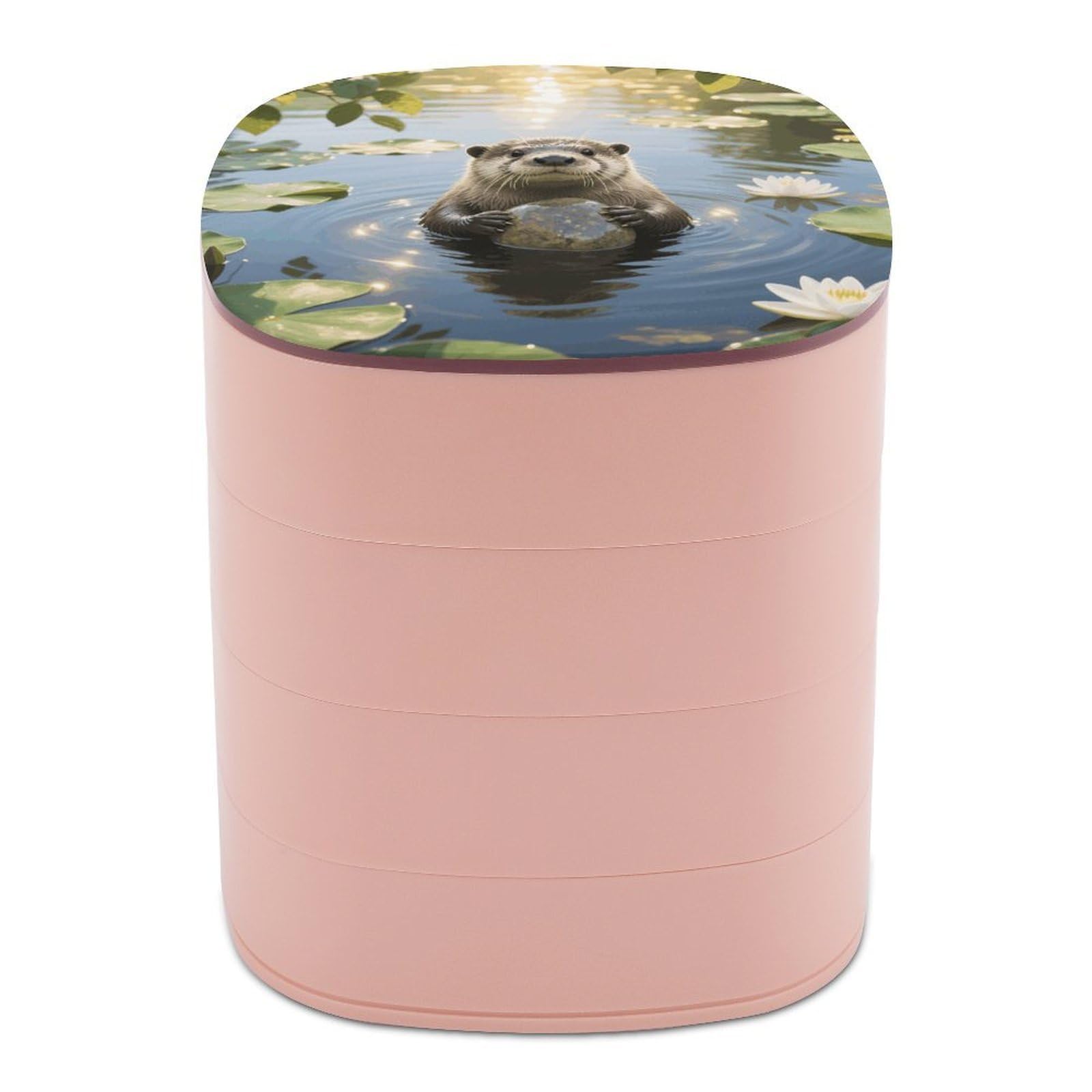 VstaDank Otter Jewelry Box with Mirror 4-Layer Rotating Jewelry Tray Case Portable Jewelry Case Trinket Boxes Trinket Cases Travel Jewelry Organizer Earrings Storage Box