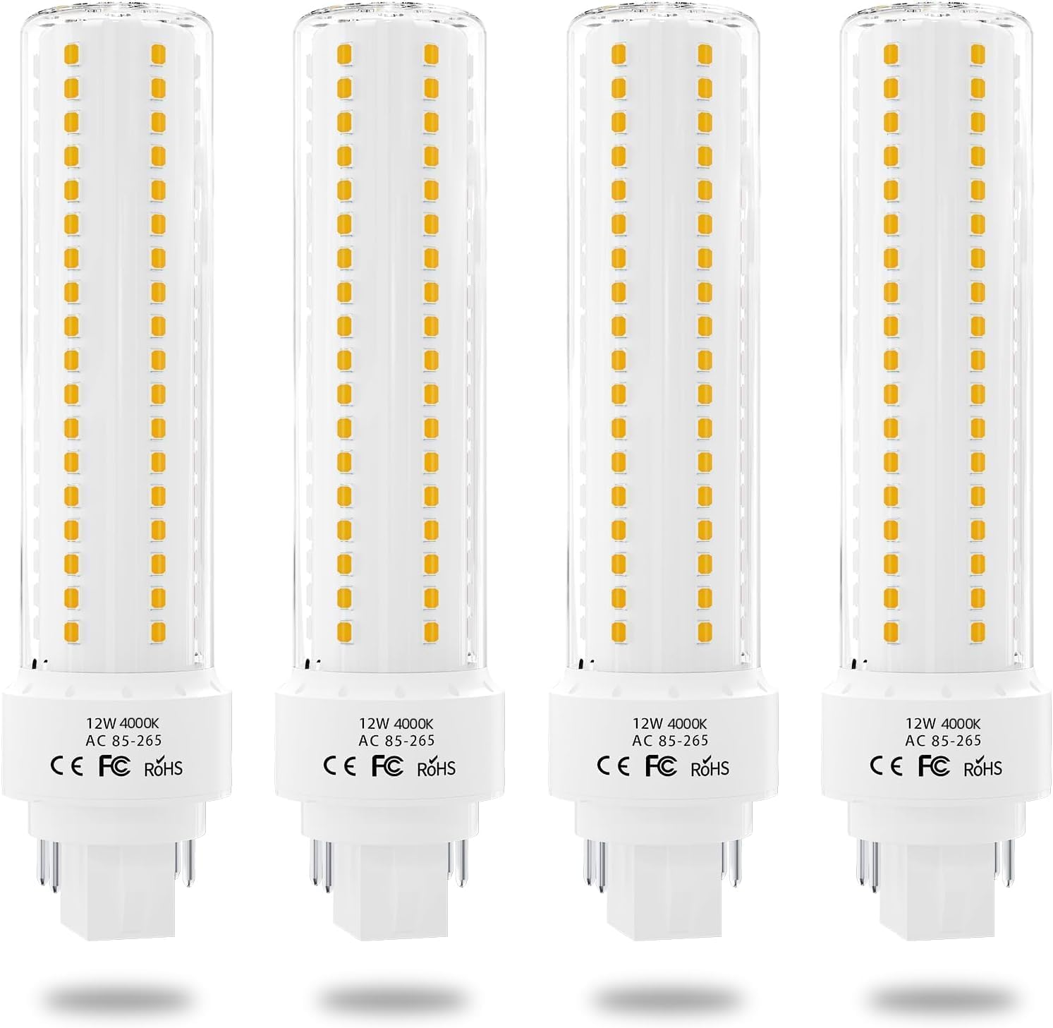 LED Gx24q 4-Pin Base Light Bulb, 12W Gx24 PL Retrofit LED Recessed Light Natural White 4000K 26W Compact Fluorescent Lamp Replacement for Ceiling Fixtures, 4-Pack (Remove/Bypass The Ballast)