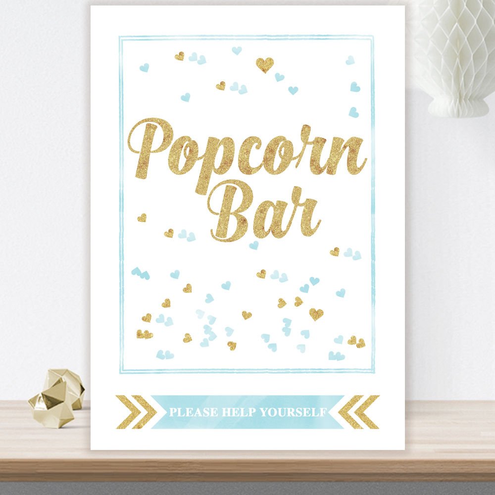 Glitzy Glam Popcorn Bar Table Sign Available in A Range of Colours with Glitter Effect (GL8) (Blue)