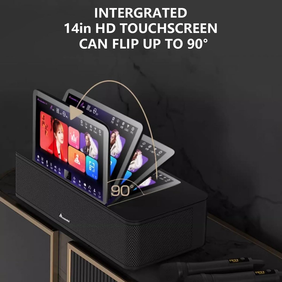Macchina per karaoke con touch screen, lettore multimediale portatile, 2 microfoni wireless, amplificatore di potenza, controllo vocale intelligente AI