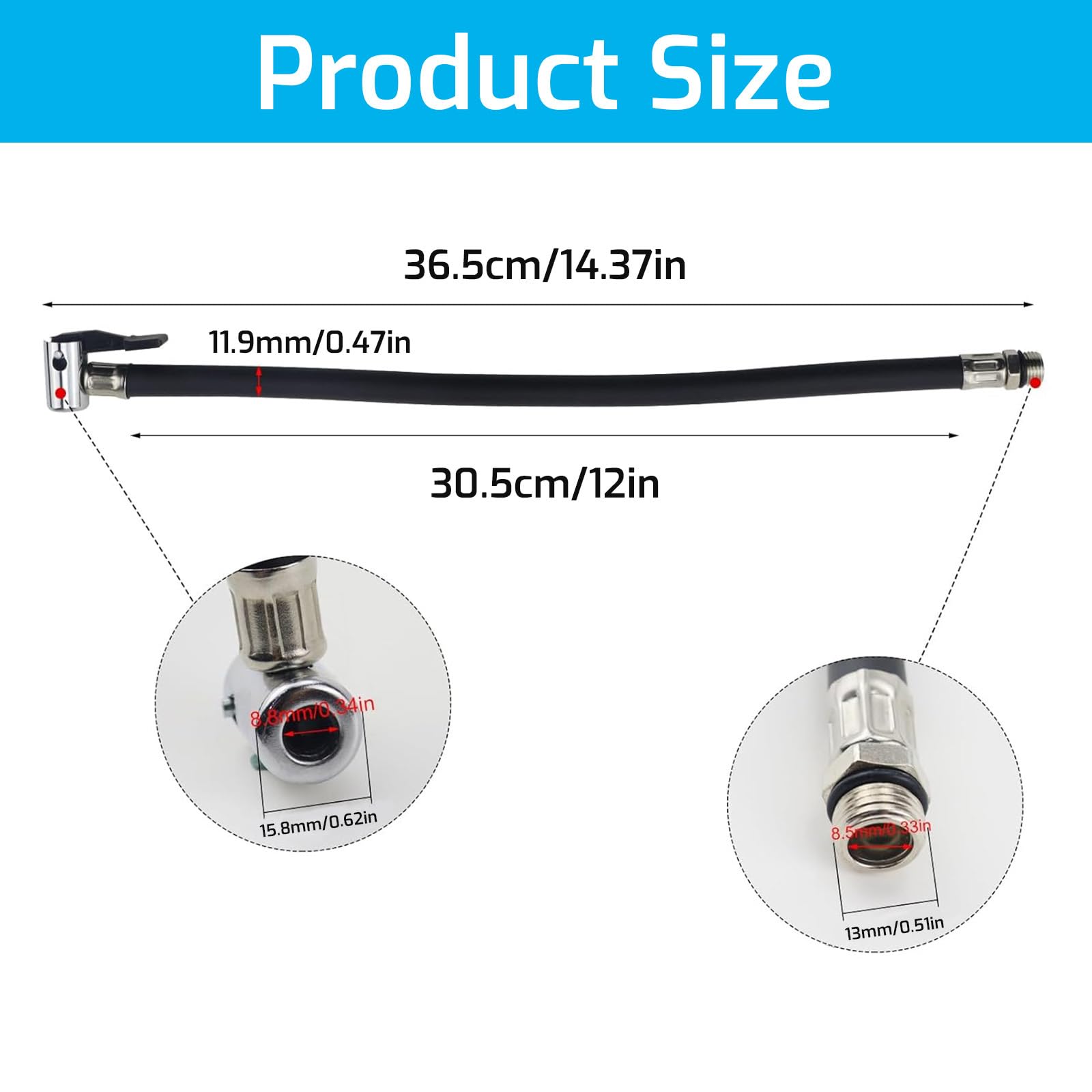 Hzyclzh Reifenfüllschlauch 35cm Luftpumpe Ersatzsc Produktbild-Vorschau 10
