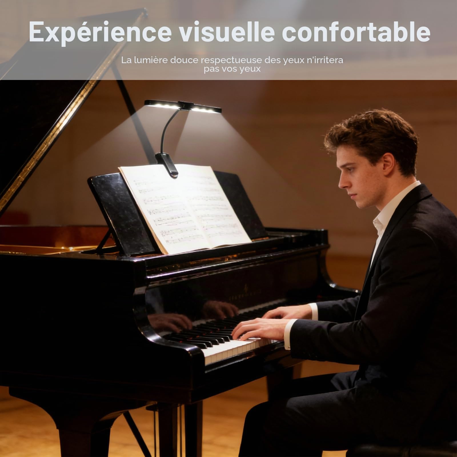 Lampe de pupitre à cliper rechargeable, lampe de piano super lumineuse à 18 LED, rechargeable par USB-C, 3 températures de couleur × 9 niveaux de luminosité, parfaite pour le piano, les livres, les