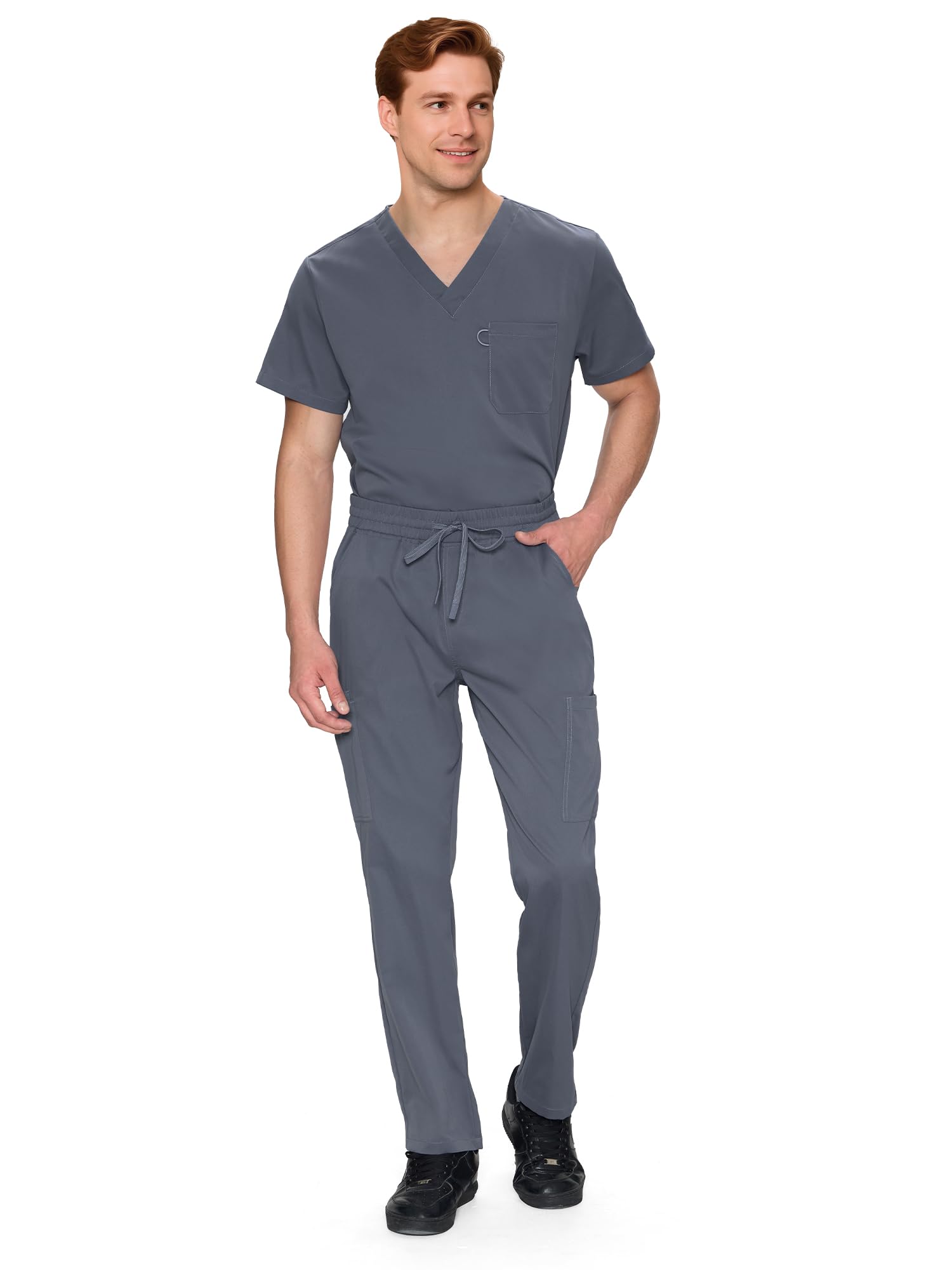 Scrubs for Men Set - V-Neck Scrub Top and Straight Leg Pants with 11 Pockets — view 22