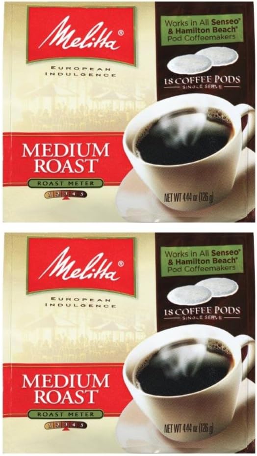 MelittaMedium Roast Soft Coffee Pods 18 Count Bag (Pack of 2)