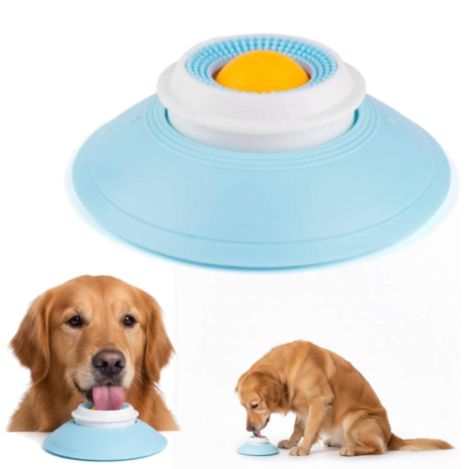 Dog Cat Licks Toys for Liquid Food, Liquid Food Slow Feeder Lick Mats, Dog Licks Roll Ball, Non-Slip Licking Bowl Enrichment Tool for Dogs Calming & Anxiety Relief (yellow)