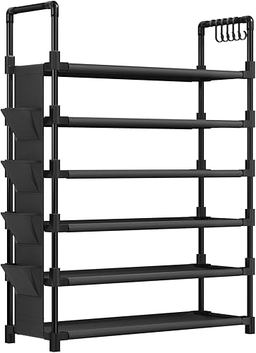 Miniatura 7 de Mavivegue 6 Tier Shoe Rack for 25-30 Pairs of Shoes,Metal Shoe Rack with Hook and Side Pocket for Closet,Entryway,Hallway,Dorm (6 Tier with Hook)