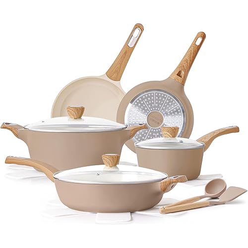 SENSARTE Ceramic Pots and Pans Set Nonstick, Kitchen Cookware Sets, 14-Piece Induction Cookware, Non-toxic Healthy Non Stick Cooking Set, with Frying Pans Set, PFAS PTFE PFOA PFOS Free