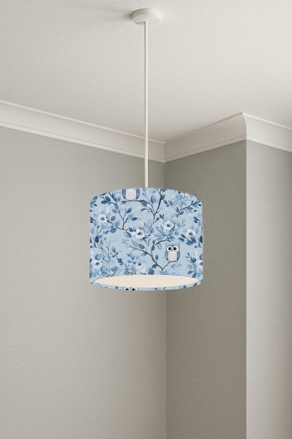Whimsical Owl Blossoms lightshade – 20 x 18.5cm Ceiling Drum Shade | A194A6