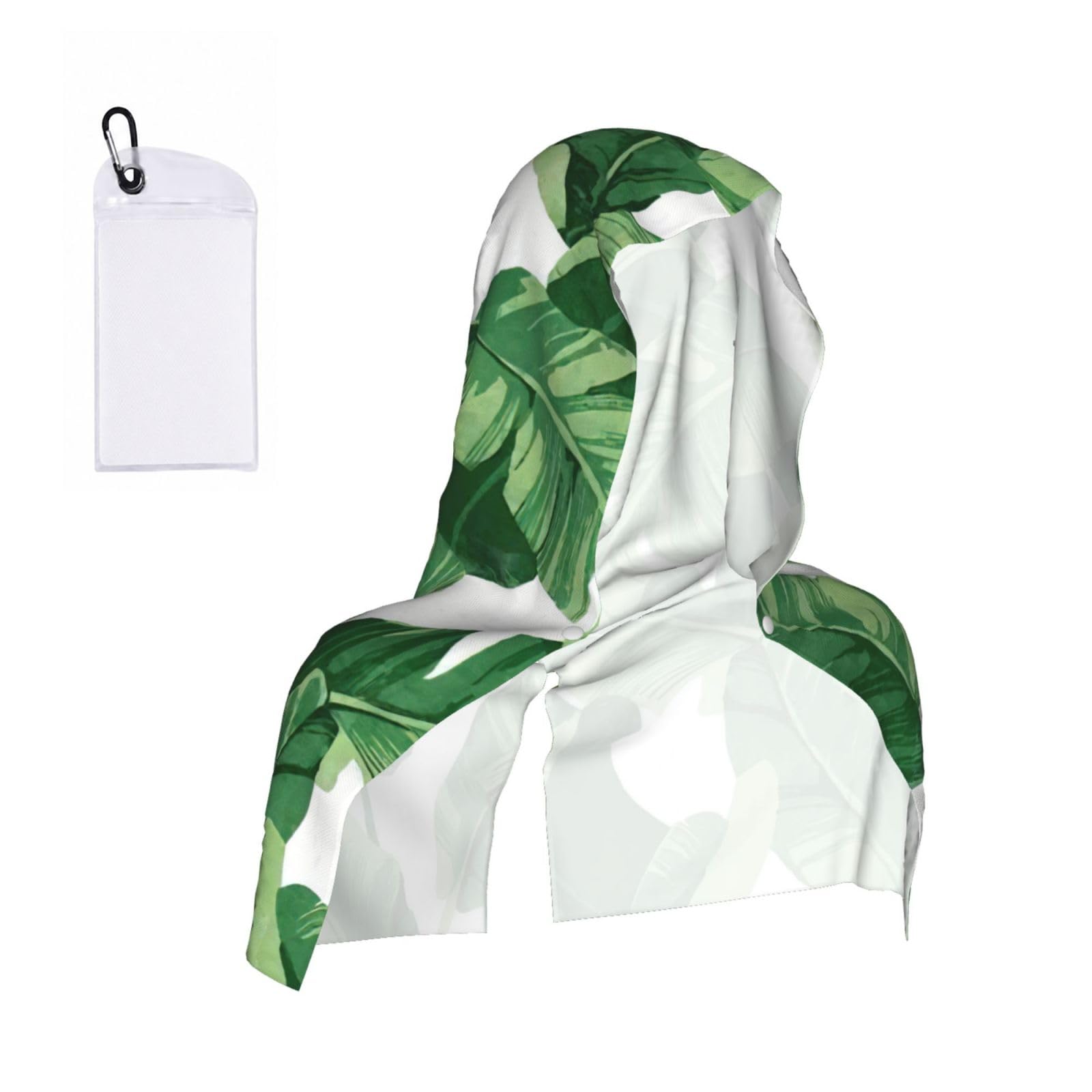 DUWAA Cute Green Palm Leaves Print Reusable Hoodie Cooling Neck Wrap, Hot Weather Outdoor Sports Workout Head Towel For Stay Chill