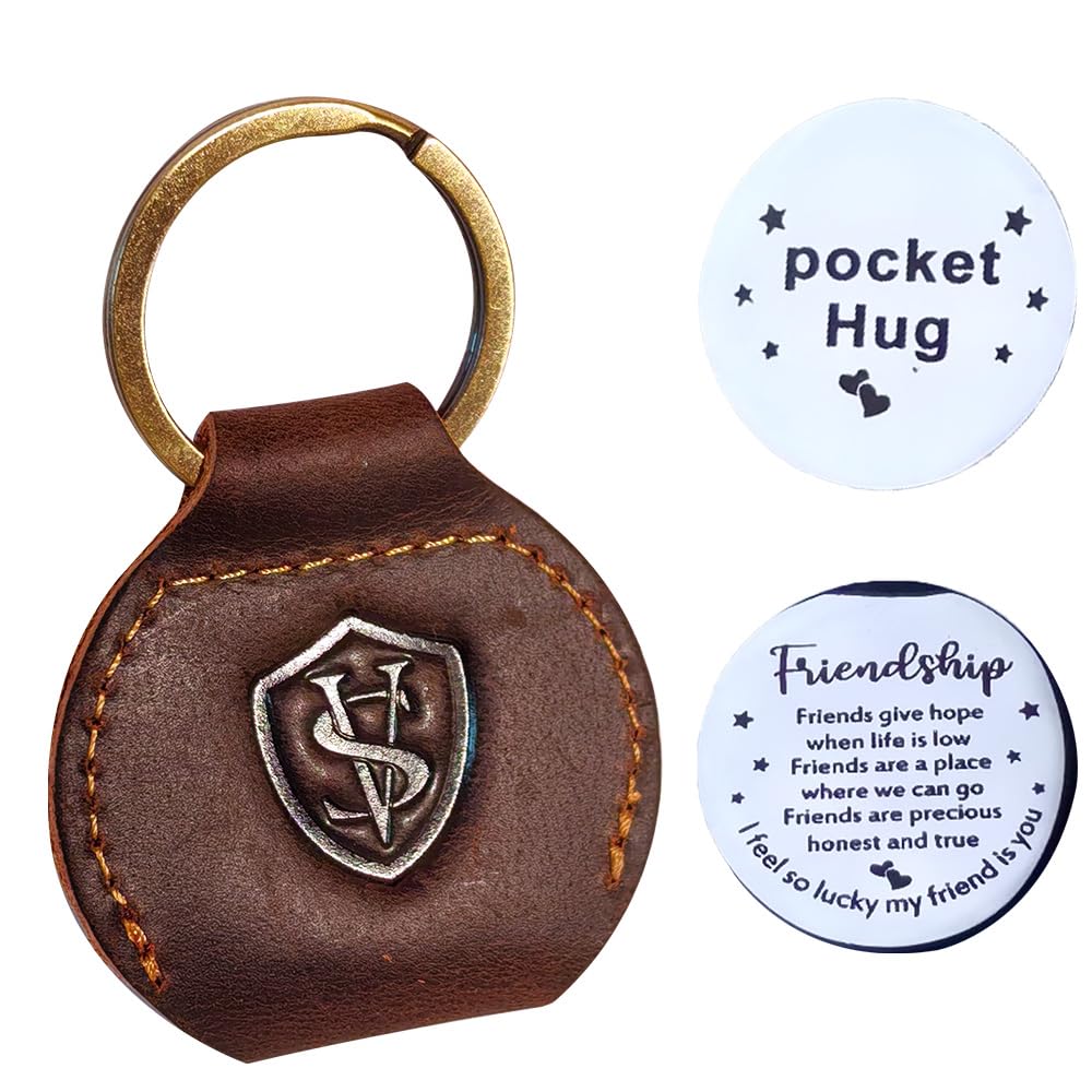 STAR VISTA Sparrow Leather Keychain, Pocket Hug Token, Long Distance Relationship Keepsake, Inspirational Gift, Engraved Coin