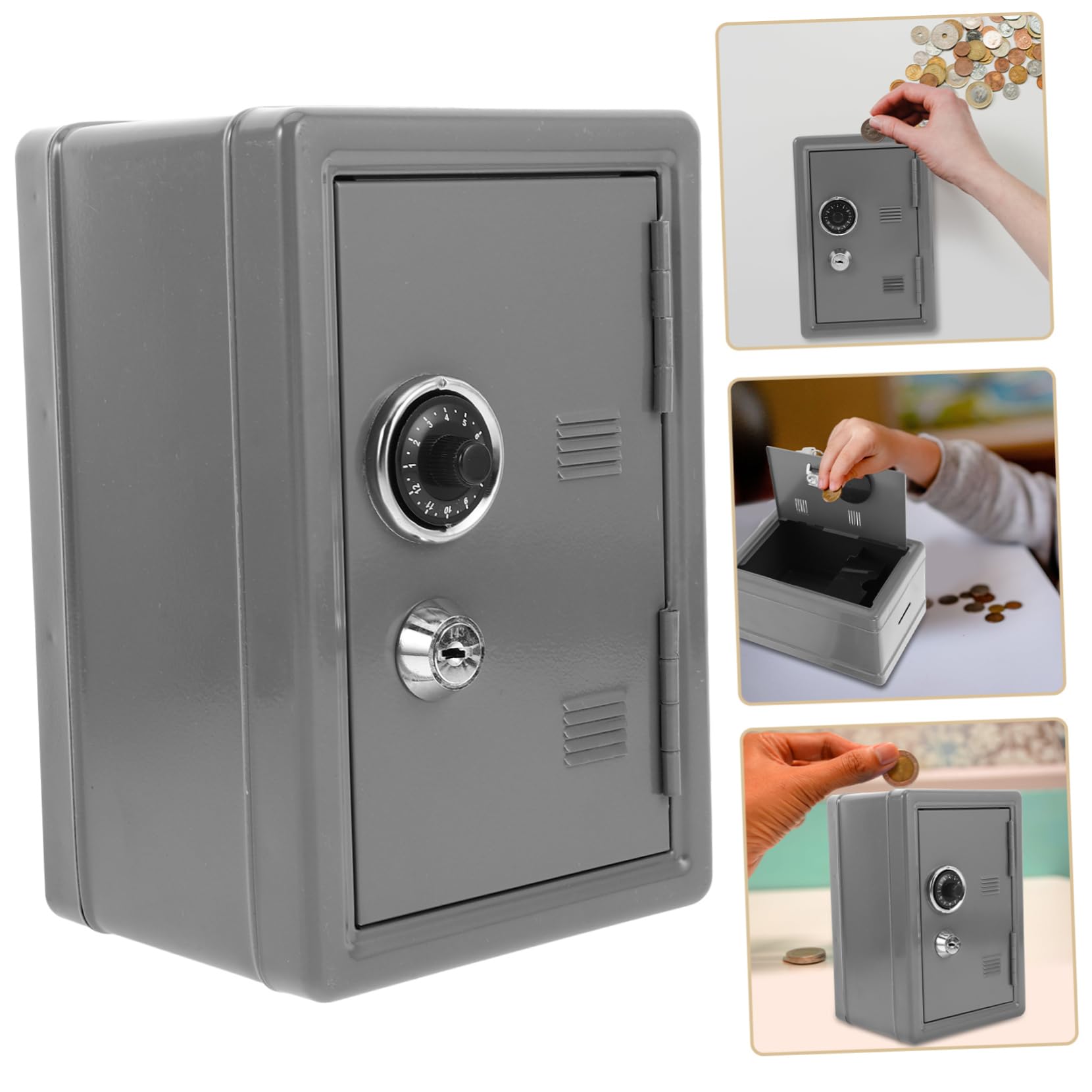 Tofficu Mini Cassaforte Serratura a Combinazione e Chiave in Ferro Scatola di Sicurezza Compatta Portaoggetti e Salvadanaio Sicuro Argento per Casa e Viaggio