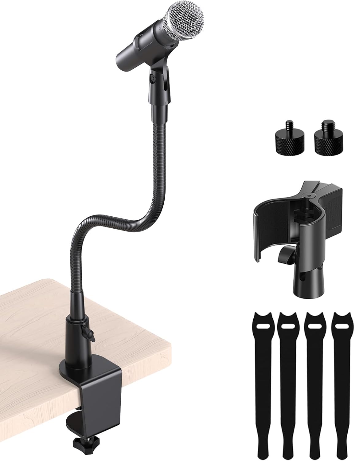 Gooseneck Mic Stand with Clamp, 19-Inch Flexible Desktop Microphone Arm Holder with 3/8″ & 1/4″ Screw Adapters, 360° Adjustable, Ideal for Podium, Pulpit, Lecture, Conference and Live Streaming Gooseneck Mic Stand with Clamp, 19-Inch Flexible Desktop Microphone Arm Holder with 3/8″ & 1/4″ Screw Adapters, 360° Adjustable, Ideal for Podium, Pulpit, Lecture, Conference and Live Streaming