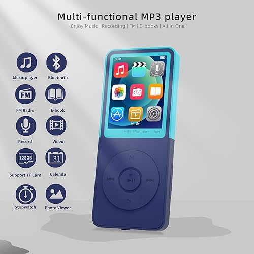 Vista 3 de Reproductor de MP3 con Bluetooth, reproductor de música portátil, reproductor de música MP3 Bluetooth con radio FM, grabadora, libro electrónico