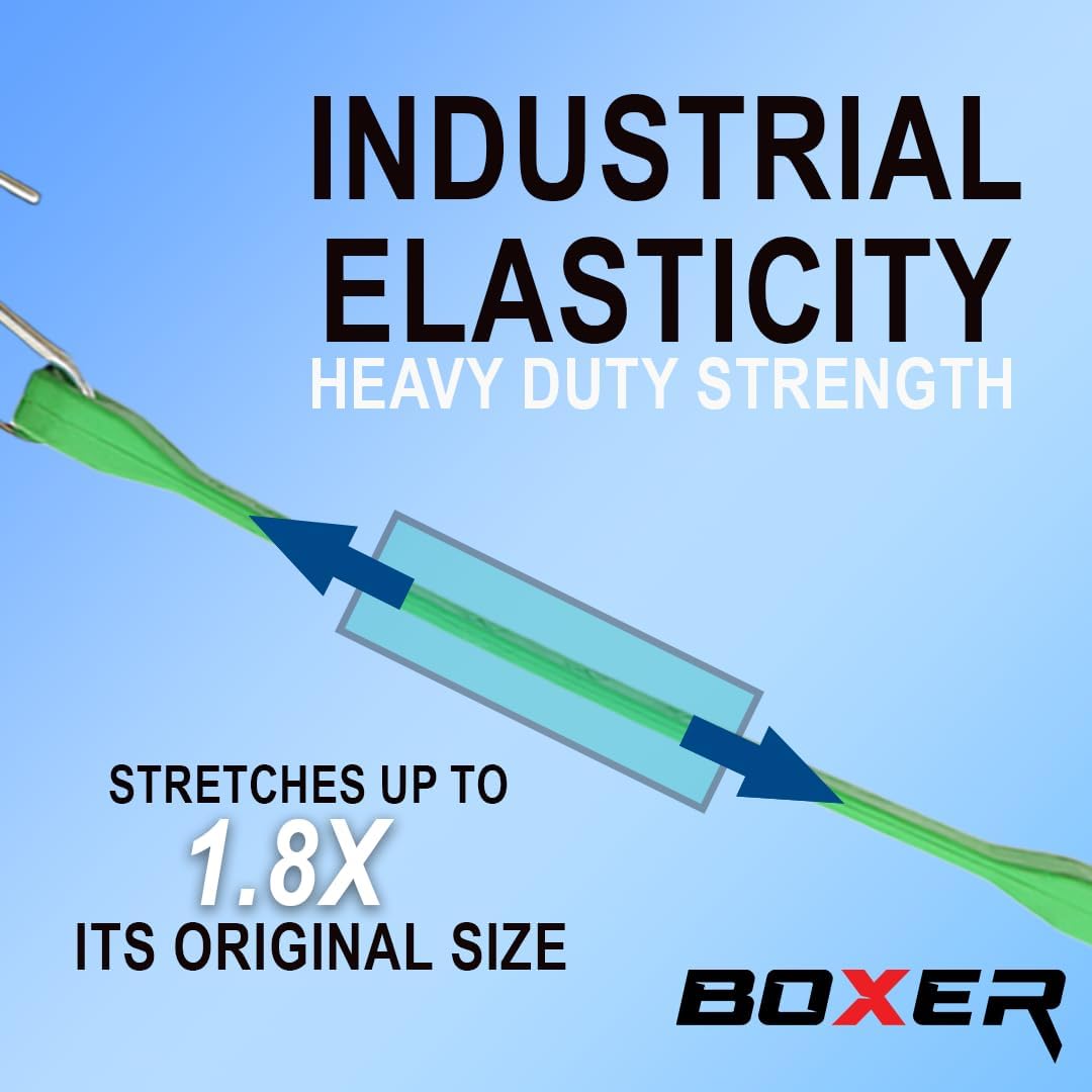 Boxer 10” Green Rubber Bungee Cords – Heavy Duty 100% EPDM Bungee Straps with S Hooks, Water Proof, UV Stable – 10” Green EPDM 10 Pack – Wider & Stronger