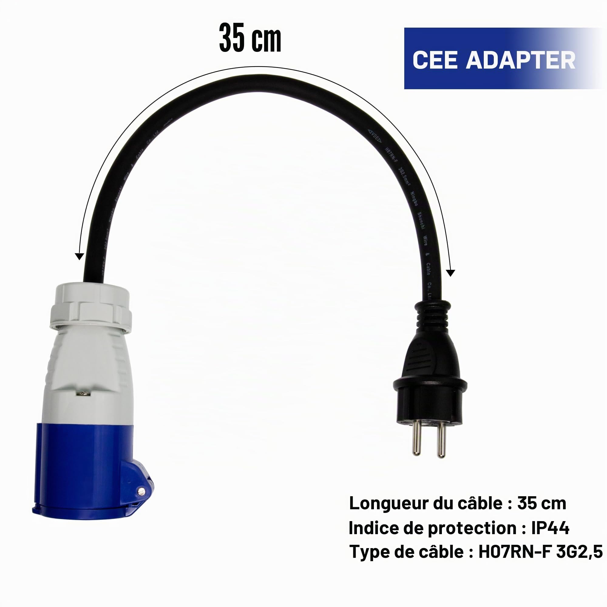 Lot de 3 câbles adaptateurs CEE vers Schuko Schuko vers prise CEE CEE 230 V 16 A pour camping et camping-car
